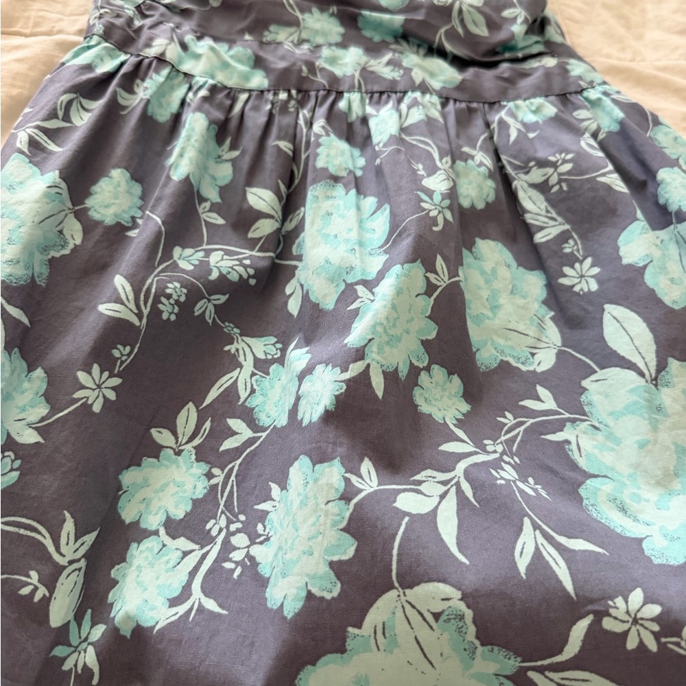 Women’s Floral A-Line Dress in Teal and Dark Gray - Picture 2 of 7